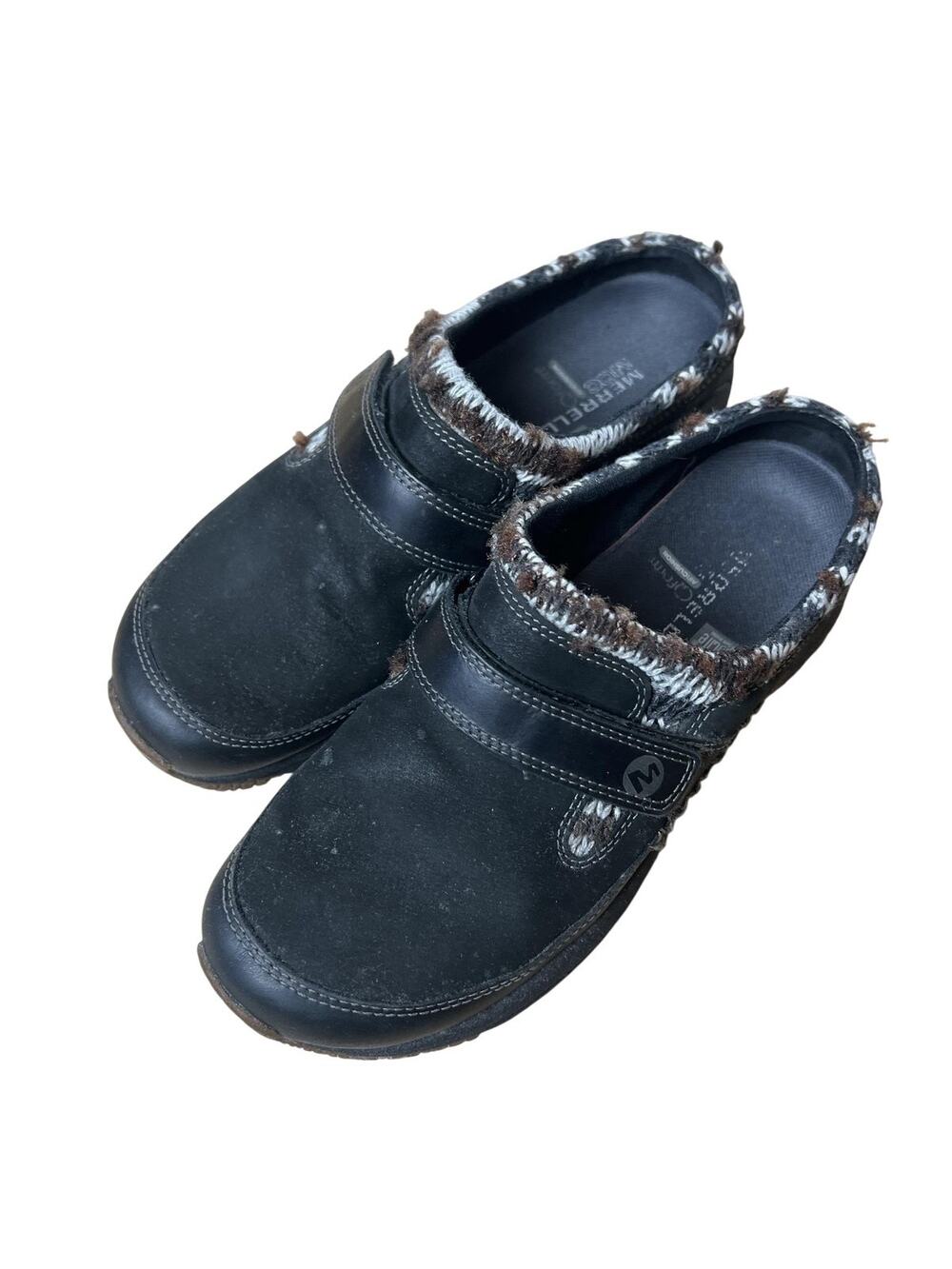 Merrell Clog Womens 7 Black Encore Nova Crystal Leather Faux Fur Lined